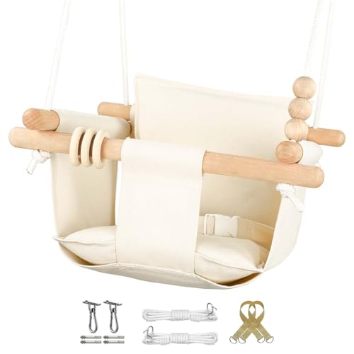 Image of Generic Rustic Canvas Baby Swing - Indoor & Outdoor, 6 Months to 3 Years, Cream