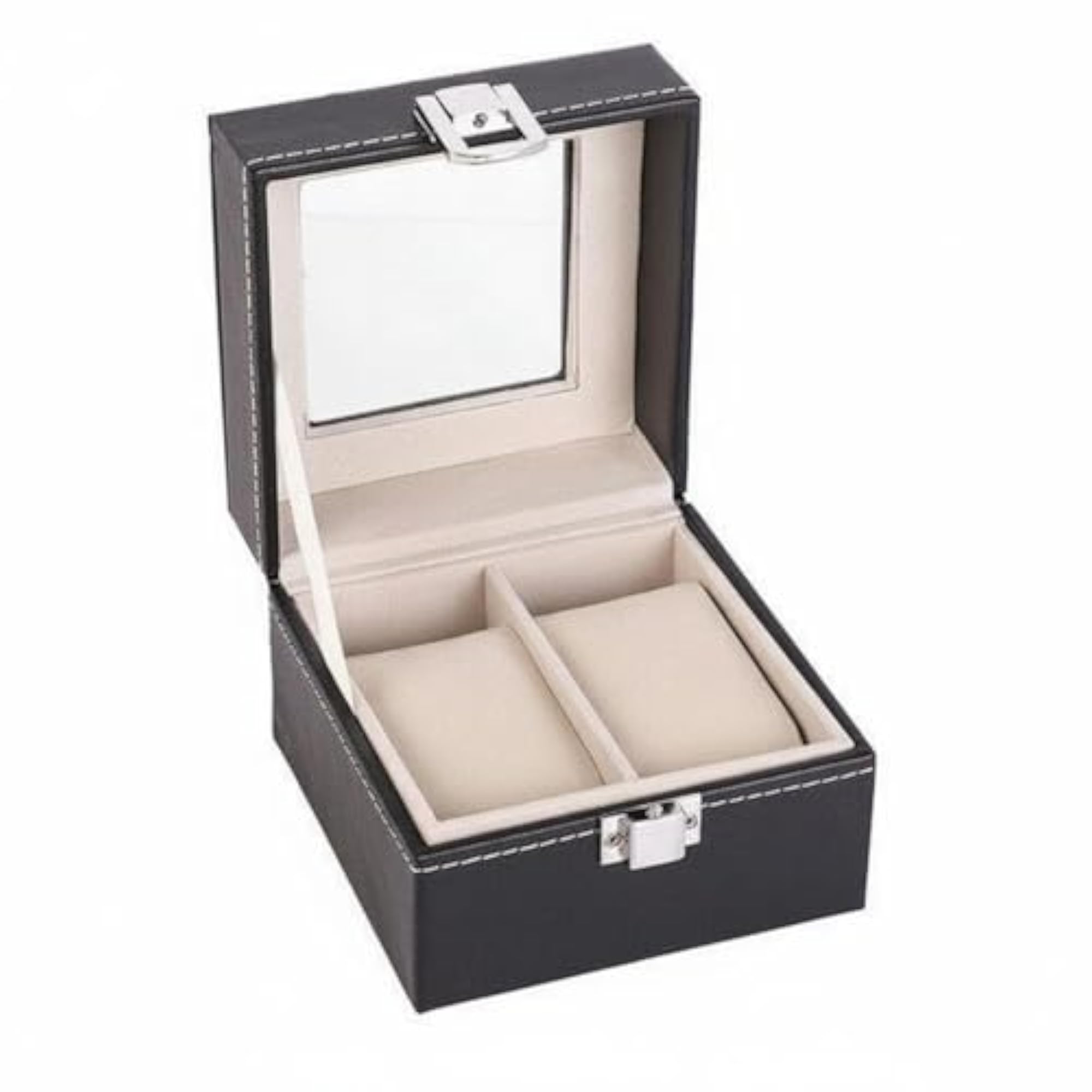 Transparent Window Watch Display Case with 2 Slots and Cushioned Pillows