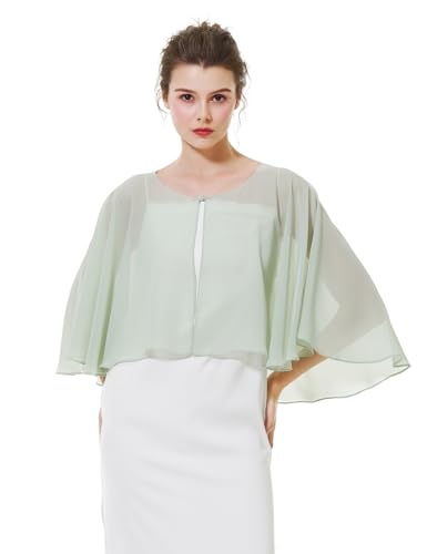 BEAUTELICATE Châle en mousseline pour femmes - Étole - Cape avec bordure en satin - Sans manches - Boléro - Veste en maille pour mariage, robe de soirée, robe de...