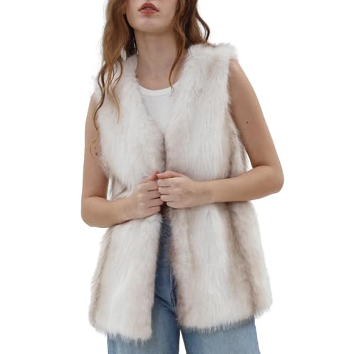 Gilet en fourrure synthétique long Amazhiyu avec poches pour femme