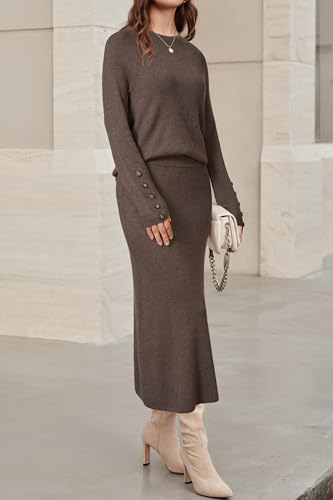 Arach&Cloz Women's Business Casual Sweater 2 Piece Sets Cofee M - image 4
