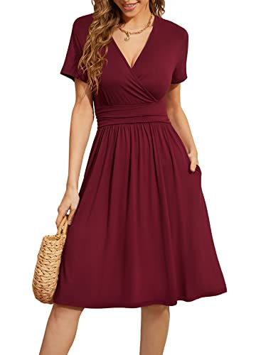 Image of WEACZZY Women's Summer Short Sleeve Casual Dresses V-Neck Floral Party Dress with Pockets