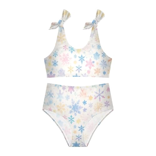 Christmas with Snowflakes Watercolor Girls Two Piecing Kids Bikini Set Scoop Neck Bathing Suit Swimwear Adjustable3