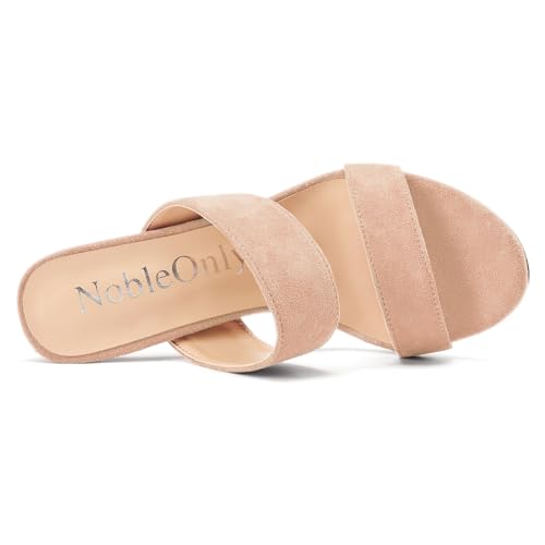 Image of NobleOnly Womens Round Open Toe Heeled Sandals Two Strap Stiletto High Heel Sandals Backless Dress Slip-on Mules Sandals 3.9 Inches Heels
