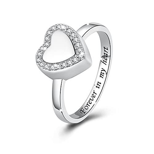 Cremation Jewelry for Ashes - 925 Sterling Silver Heart Urn Ring Holds Loved One Ashes Forever in My Heart Memorial Keepsake Jewelry Gift (7)