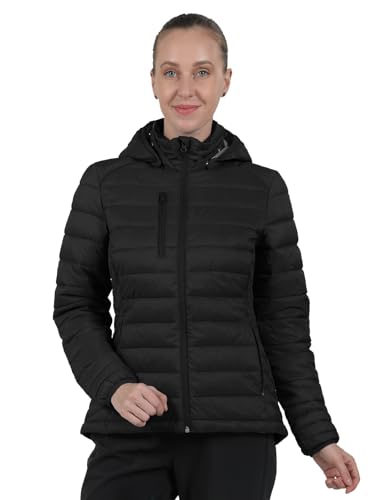 fit space Women's Puffer Jacket Synthetic Down Winter Coat,Insulated Quilted Lightweight Removel Hooded Packable(Medium,Black)