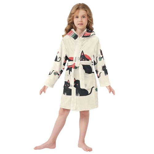 GuoChe Adorable Black Cat Hooded Bathrobe For Girls Kids Robes For Girls Size 6-72
