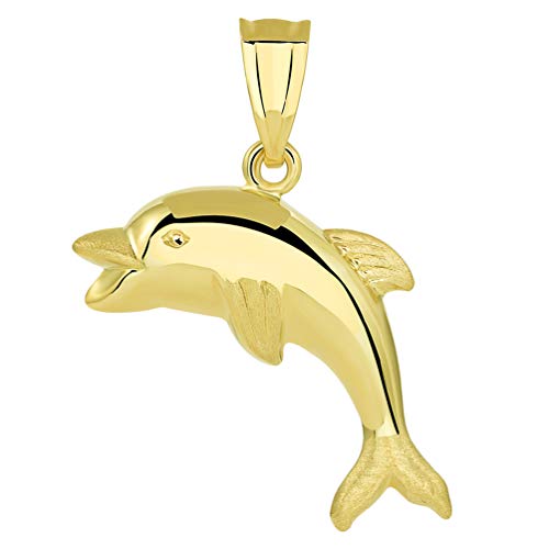 Jewelry America 14k Yellow Gold Polished Smiling and Jumping 3D Dolphin Pendant2