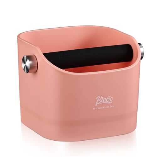 Espresso Knock Box - Bincoo Pink Espresso Machine Knock Box/Espresso Grounds Knock Box, Barista Style Coffee Knock Box for Grounds with Removable Shock-Absorbent Knock Bar and Anti-Slip Base. (Pink)