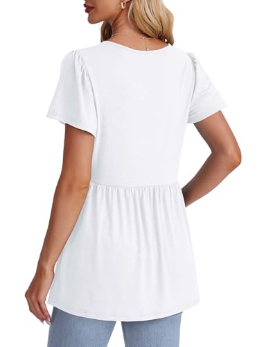 Image of OFEEFAN Womens Summer Tops Babydoll Short Sleeve Shirts Puff Sleeve Peplum Tops V Neck T Shirts