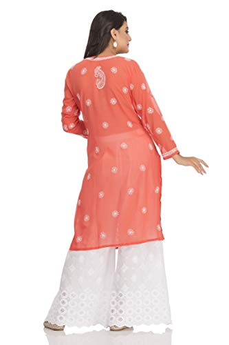 Image of Ada Lucknow Chikankari Hand Embroidered Faux Georgette Kurta Kurti Tunic Dress for Women A95504