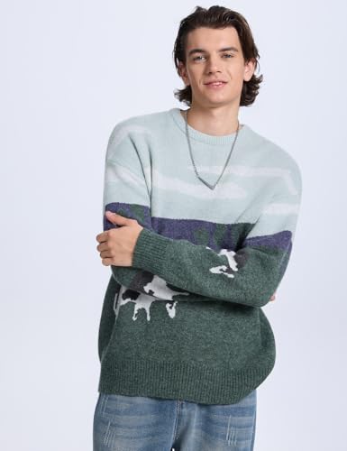 Flygo Men's Cow Sweater Harajuku Oversized Sweaters Chunky Casual Knit Pullover Jumper Fall Winter Fashion3