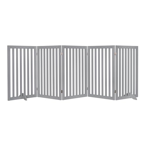 unipaws 36”H Free Standing Pet Gate for Dogs and Cats, Tall Wooden Dog Gates for Doorway, Stairs, Dog Room Divider, Foldable Pet Fence for The House, Expandable Barrier, Indoor Use, Grey by unipaws - Used condition - CA$135.58