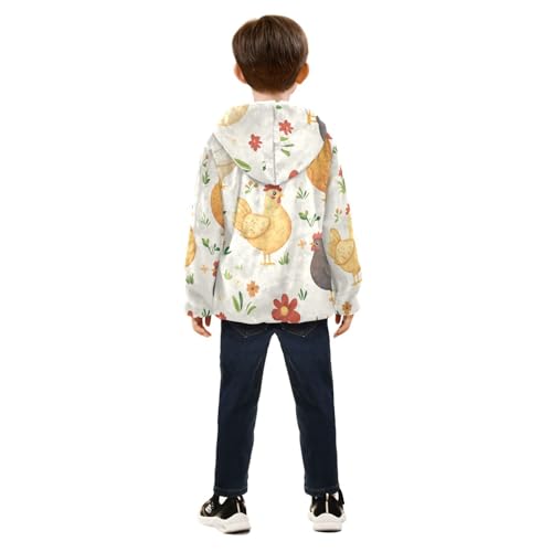 Cute Cartoon Chicken and Hen Girls Fleece Jacket Girls Fall Jacket Girls Zip Up Hoodie Girls Sherpa Jacket 2-10T4
