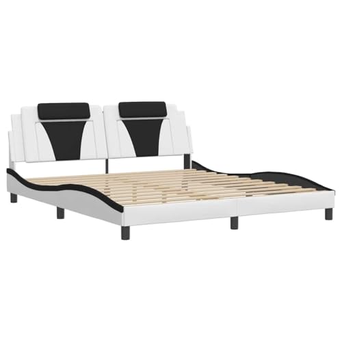 vidaXL Cadre de Lit Viana sans Matelas, Lit Rembourré avec Coussin, Lit Double, Lit Adulte Chambre, Moderne, Blanc et Noir 180x200 cm Similicuir