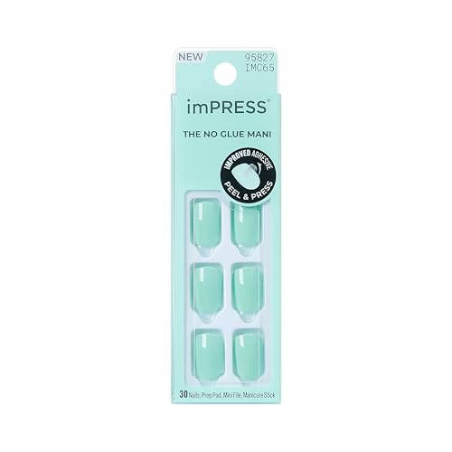 Kiss Impress No Glue Mani Press On Nails Color Get Closer Green Short Size Squoval Shape Includes 30 Nails Prep Pad Instructions Sheet 1 Manicure Stick 1 Mini File