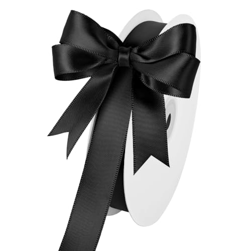 Image of Double Face Black Satin Ribbon 3 /4 inch x 50 Yards Polyester Material Perfect for Gift Wrapping Weddings Parties Hair Bows Valentine's Day Invitations and Decorations