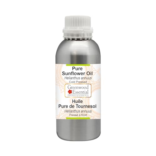 Image of Greenwood Essential Pure Sunflower Oil (Helianthus annuus) | Cold Pressed | Natural | Undiluted | For Diluting Essential Oils | For Skin & Massage | Men & Women | 630ml