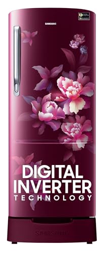 Image of Samsung 183 L, 5 Star, Digital Inverter, Direct-Cool Single Door Refrigerator (RR20D2825HN /NL, Himalaya Poppy Red, Base Stand Drawer)