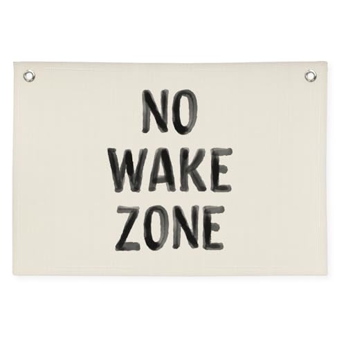 Image of Kids Room Decor No Wake Zone Surf Nursery Playroom Decor Canvas Banner,Coastal Baby Room Decor,Beach Nursery Decorations,Lake House Nautical Wall Hanging Flag Canvas Banner 30x20 Inch