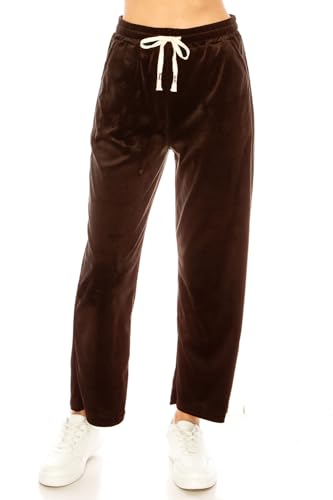 LA12ST Women's Elastic Waist Velour Loose Wide Leg Pants Long Palazzo Casual Flare Jogger with Pockets3