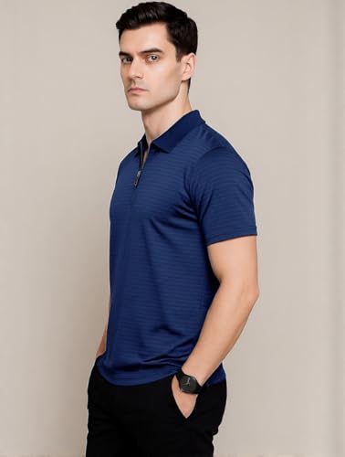 Image of Preneum Men's Polo T‑Shirt | Comfortable Rich Polycotton, Band Collar, Regular Fit | Stylish & Premium All Day Wear (Available in Plus Sizes)