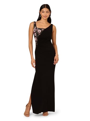 Image of Adrianna Papell Women's Bead Jersey Long Dress, Black Multi, 14