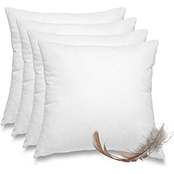 wometo OekoTex - Juego de 4 cojines de plumas (100 % plumas, 50 x 50 cm, 600 g, algodón, color blanco, relleno interior/cojín pequeño, 4 unidades)