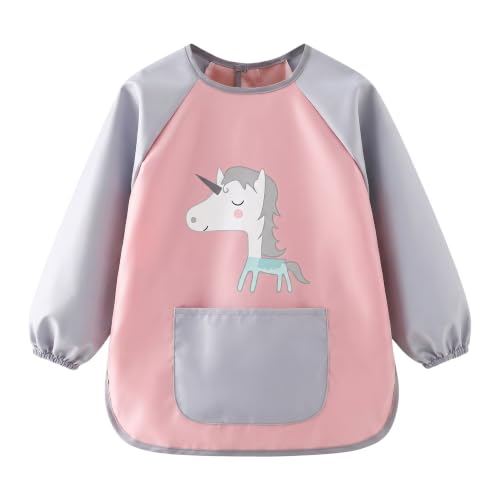 YANFALE Bata de Pintura Infantil Impermeable 6-12 Años con Mangas Largas y Bolsillos, Delantal Escolar para Niñas y Niños, Para Escuela, Pintura, Manualidades, Cocina