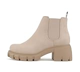 Soda PIONEER ~ Women Lug Sole Mid Heel Chelsea Fashion Ankle Bootie w/Double Elastic Gore (Dusty Mauve, numeric_9)