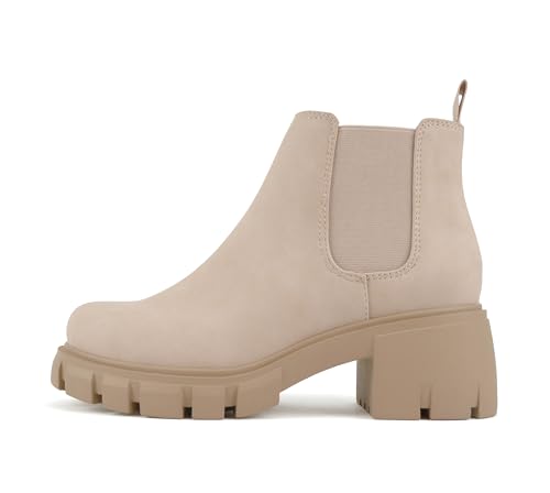 Image of Soda PIONEER ~ Women Lug Sole Mid Heel Chelsea Fashion Ankle Bootie w /Double Elastic Gore