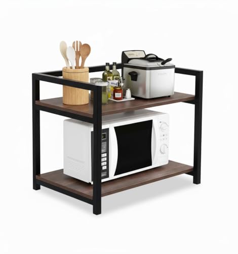 Image of Rellon Microwave Stand,Kitchen Rack Oven Rack 2-Tier Counter Shelf,Space Saving Organizer, Two Layers Counter Top Organizer for Printers on Desk, Microwave Shelf Stand