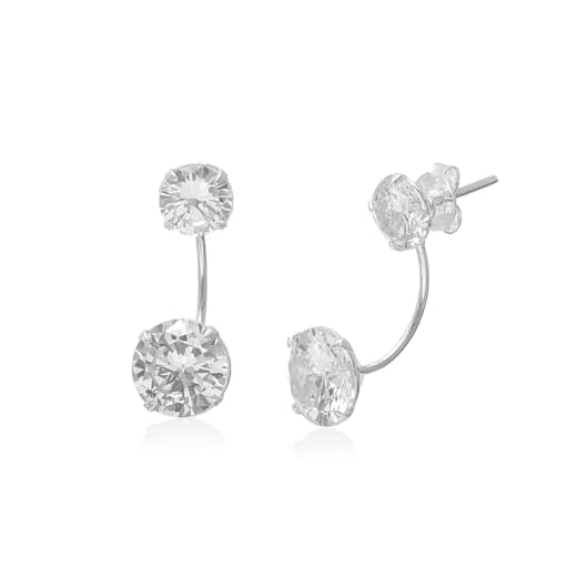 Brinco Prata Dupla Zircônia Redonda 06 e 08mm Grace Kelly Prata 925 Original