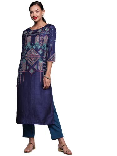 Image of INDO ERA Women Polyester Straight Fit Printed Straight Kurta (KT9NB8342)