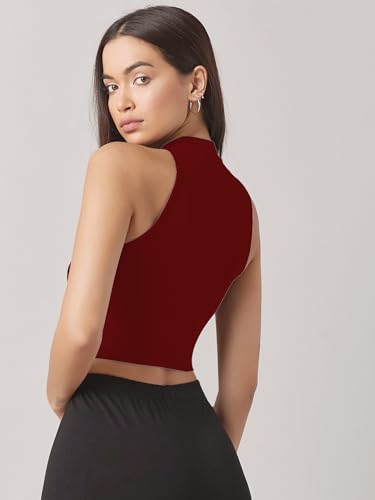 Image of Sugathari Women's & Girls' Solid Ribbed High Neck Sleeveless Crop Tops for Women (Top 37)