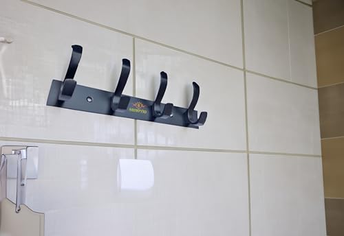 Image of Heavy Duty S Type Stainless Steel Cloth Hanger Suitable for Bathroom Bedroom Kitchen Wall Hook Rail Hanging Scarf Coat Keys Tie Towel Door Robe (Pack of 4, 4 Pin Black)