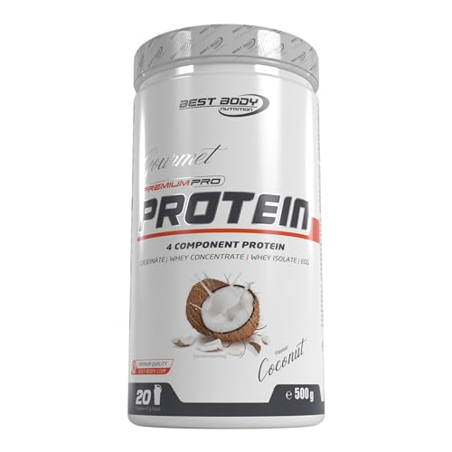 Best Body Nutrition Gourmet Premium Pro Protein, boîte de Noix de coco, Shake protéiné à 4 composants: Caséinate, concentré de whey, isolat de whey, protéine d'œuf, boîte de 500 g