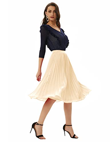 Image of GRACE KARIN Pleated Midi Skirt for Women,Chiffon Elastic High Waist Knee Length Skirts,Swing Flare A-Line Outfits