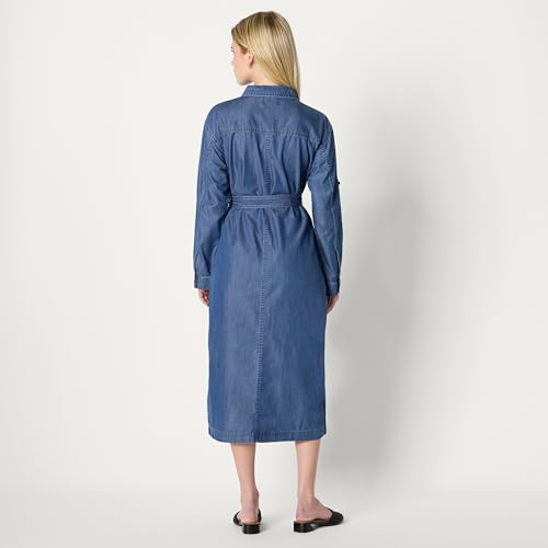 Image of Amazon Essentials Women's Regular-Fit Denim Chambray Long-Sleeve Dress