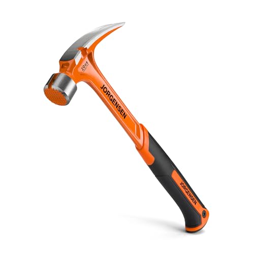 Jorgensen 20 oz Straight Claw Hammer with Magnetic Nail Holder, Rip Claw Hammer with Milled Face, Side Nail Puller, Shock Absorbing Grip, Heavy Duty One-piece Forged Hammer