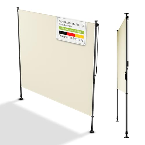 Juskys Senkrechtmarkise Barbados 200x310 cm - Balkon Sichtschutz wetterfest - Ausziehbare Seitenmarkise ohne Bohren für Garten und Balkon - Beige