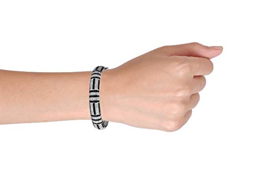 Art Deco Style Geometric Black White Cubic Zirconia Cz Statement Bangle Bracelet For Women Silver Plated Brass #TOP6