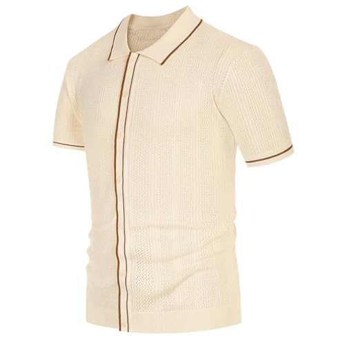 Men's Button Down Knitted Polo Shirt Retro Streetwear Solid Color Long Sleeve Patchwork Knitwear