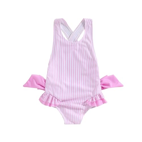 Image of Toddler Kids Girl One Piece Swimsuit Floral Sleeveless Backless Swimwear Bowknot Ruffled Bathing Suit Beachwear