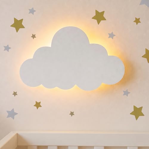 Image of KALEOLI Cloud Night Light for Nursery - Dimmable & Rechargeable Kids Wall Lamp for Bedtime Routines - Crib & Baby Room Decor Nigth Light - 68Pcs Star Wall Decals Included
