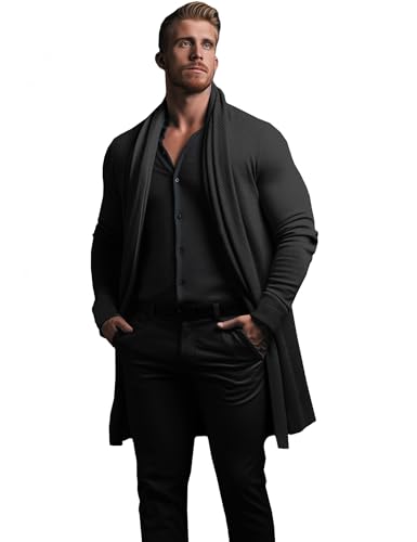 Mens Cardigan Texture Fashion Long Sleeve Shawl Casual Open Front Drape Cape Overcoat2