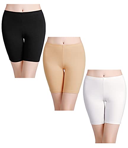 wirarpa Panty Coton Cycliste Short Femme Long Culottes Boxer Shorty Legging Boxer Caleçon Grande Lot de 3 ,Multicolor-noir, Beige, Blanc,L