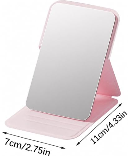 Image of Travel Mini Makeup Mirror(11x7cm),Portable Folding Mirrorwith Stand,Light Weight and Slim Design for Purse,Travel,Use,Anywhere,Easy Portability,Fits in Purse,Bag,Pocket (Pink, Pack of 1)