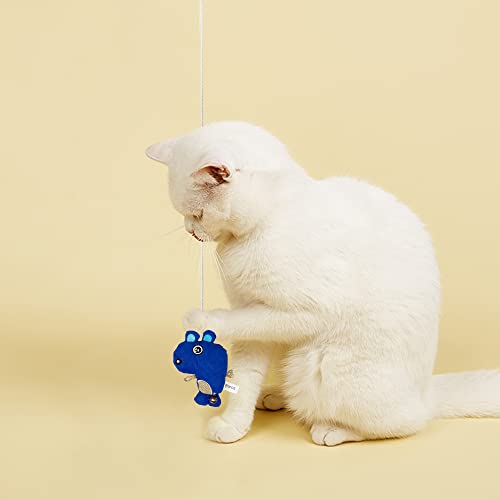 Image of BarkButler x Fofos Cat Teaser Toy Beaver Interactive, Blue|Bell & US Imported Catnip Inside|Durable Wooden Stick+Robust Rope|for All Cat Breeds