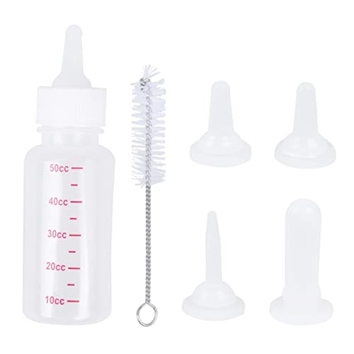 INOOMP Nursing Bottles for Pet 6pcs Dog Cat Feeding Bottle Set 4 Replacement Bottle Mouths Cleaning Brush